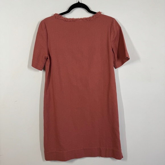 Raquel Allegra Rust Red Fringe Neck Cotton Boho Minimalist Dress - Picture 9 of 15